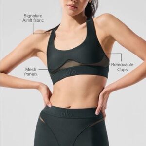 ALO Yoga Dark Gray Mesh Sports Bra